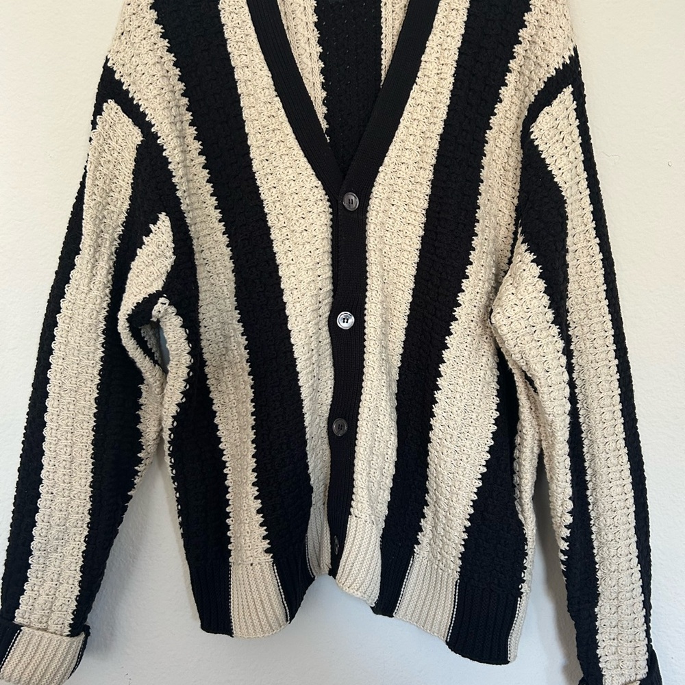 PACSUN- Black and Cream Striped Unisex Sweater